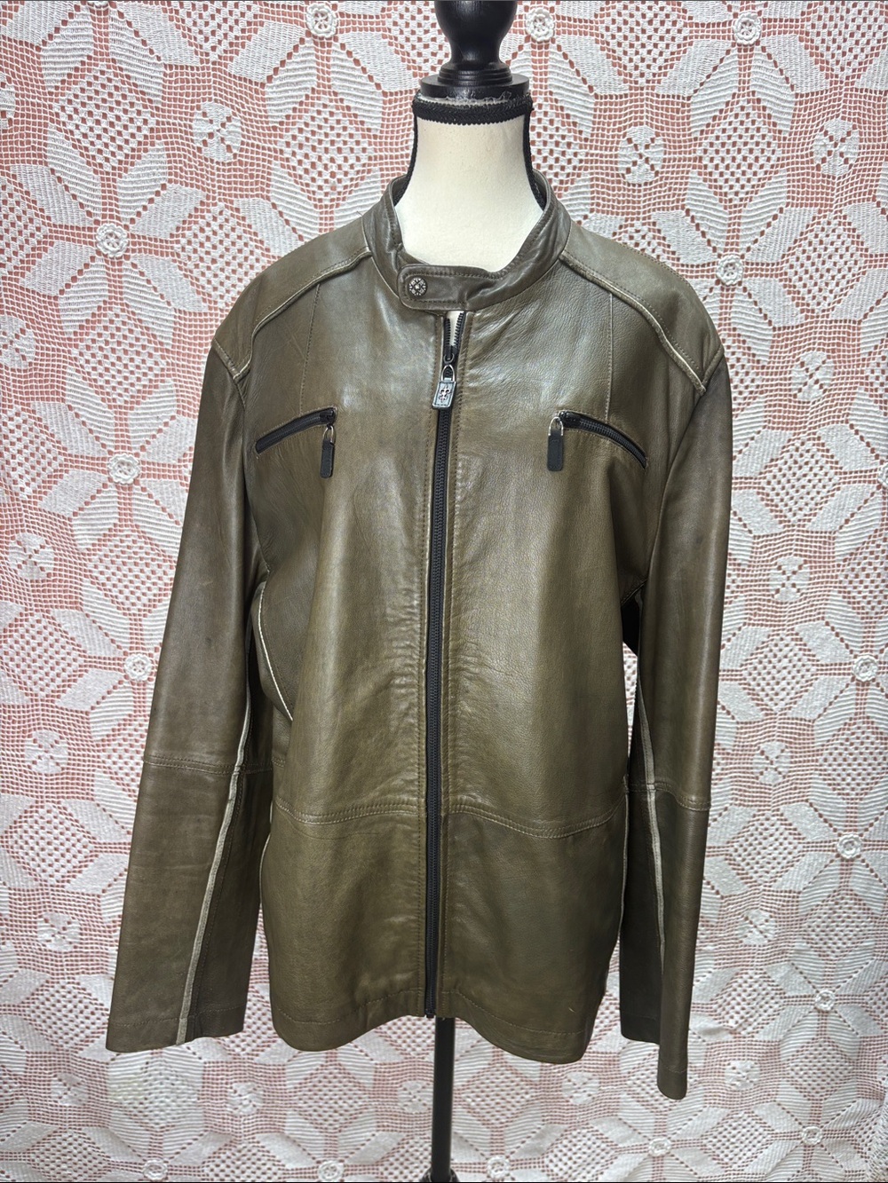 Royal Underground Olive Leather Moto Jacket XL